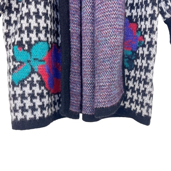 Vintage Cardigan Sweater Duster Houndstooth Mohair Wool Black Purple Size Small - Picture 7 of 8